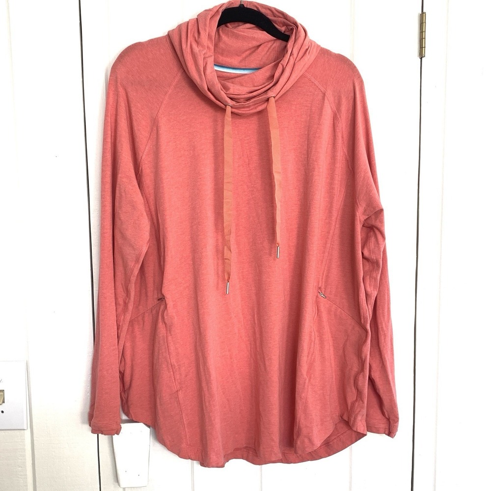 Coolibar Womens Sun Shirt Long Sleeve XXL Pink Coral Cowl Neck UPF 50+ Pullover
